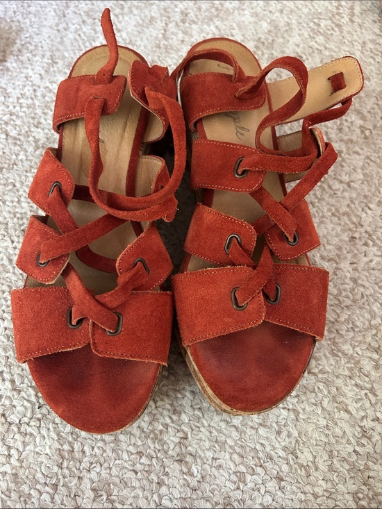 Free People Shoes - Women's Suede Lace-Up Sandals in Rust Orange